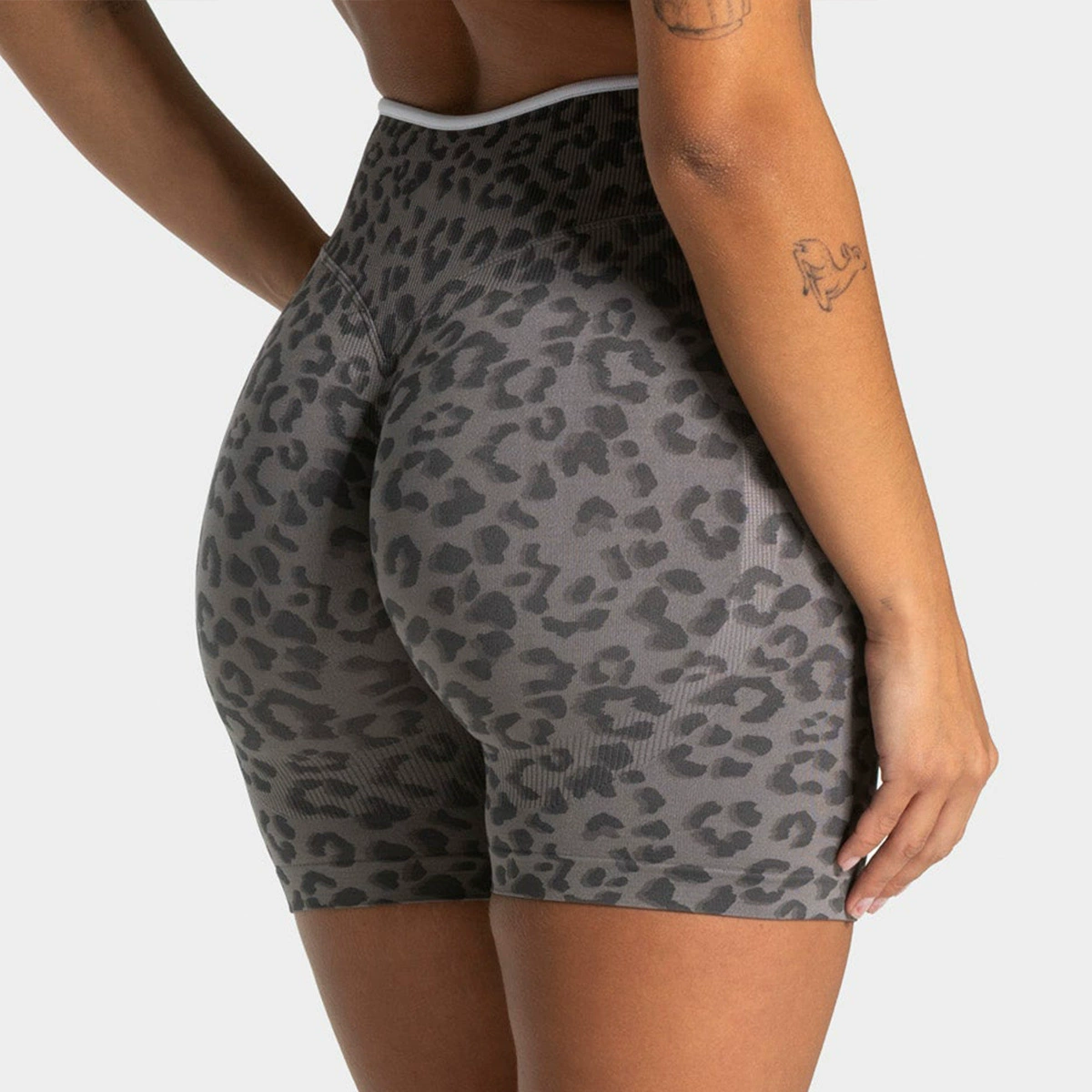Seamless Leopard Print High Waist Workout Shorts