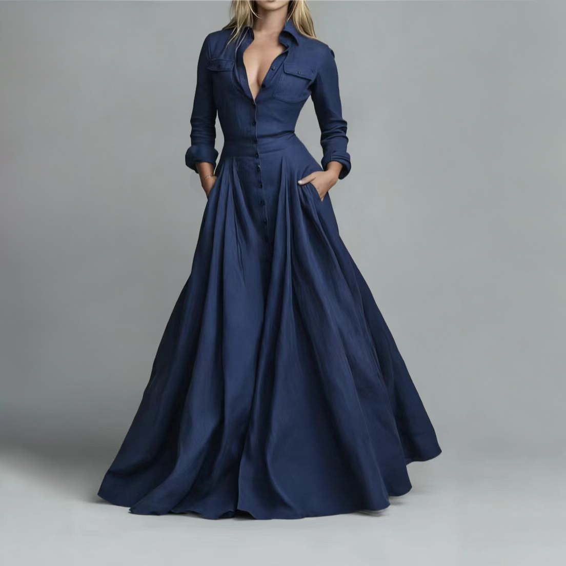 Elena Belted Maxi Shirt Dress
