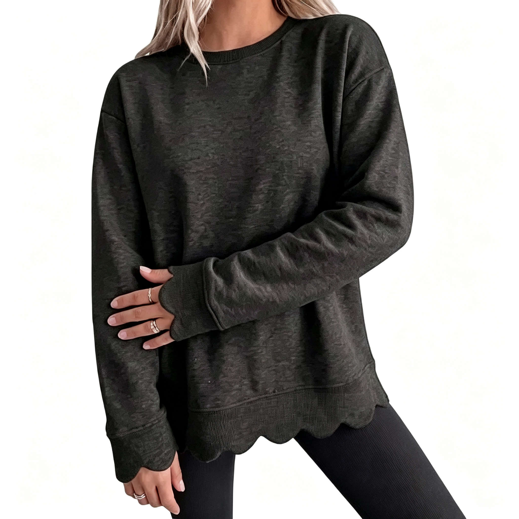 Soft Scallop Hem Knit Pullover Sweater