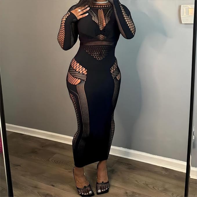 Sexy hollow knitted long hip dress