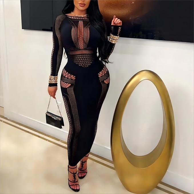 Sexy hollow knitted long hip dress