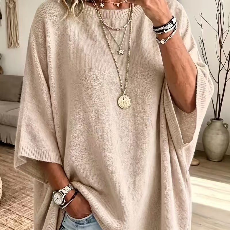 Women’s Oversized Short-Sleeve Knit Sweater