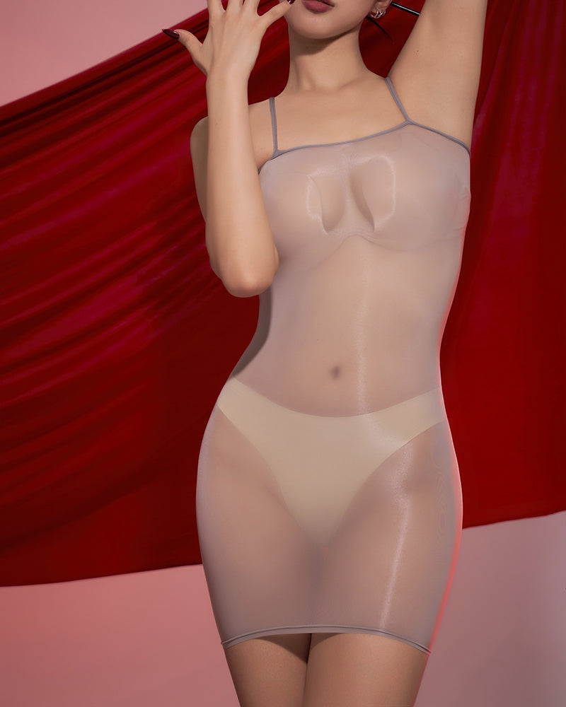 Shiny see-through suspender hip skirt