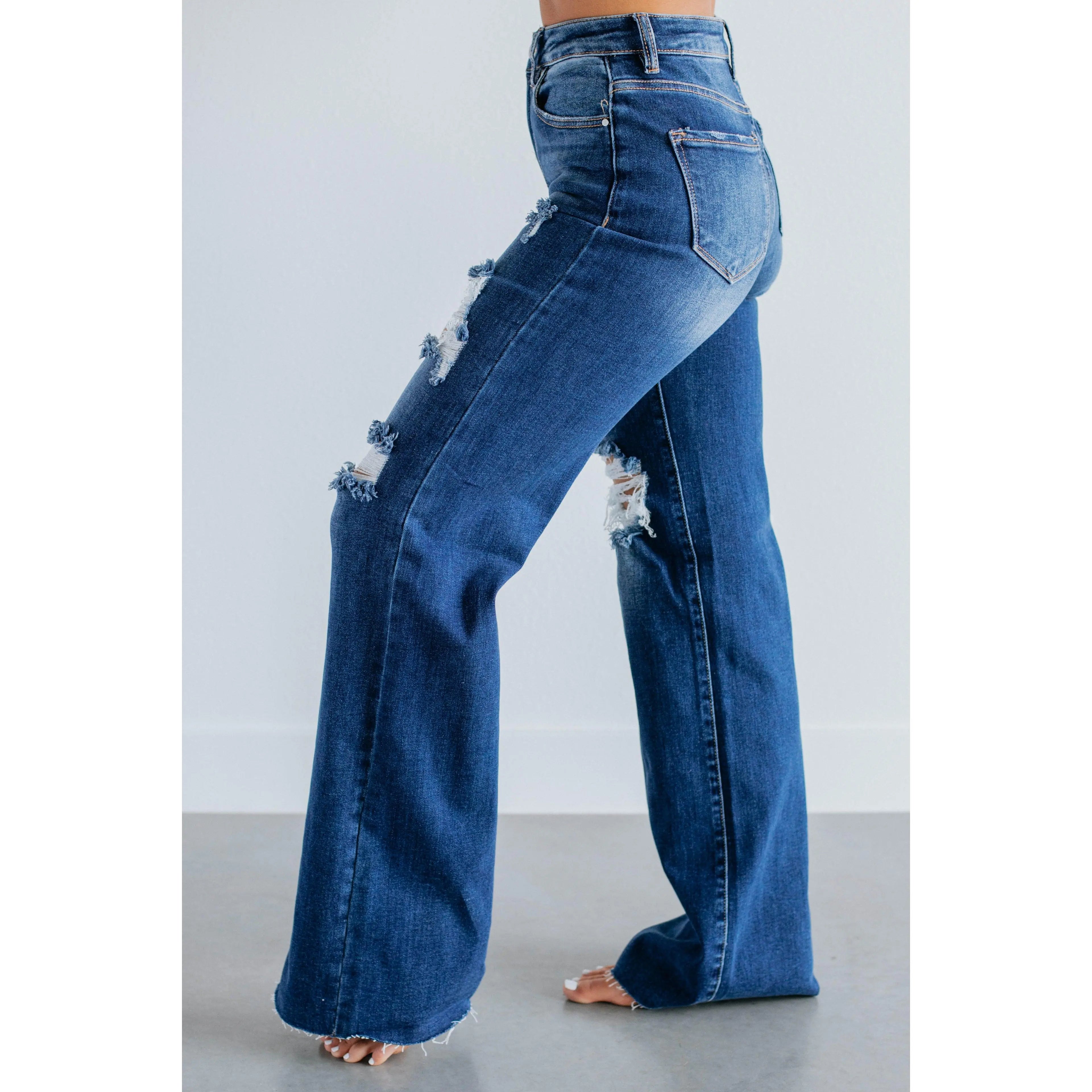 Women's High-Rise Distressed Wide-Leg Denim Jeans