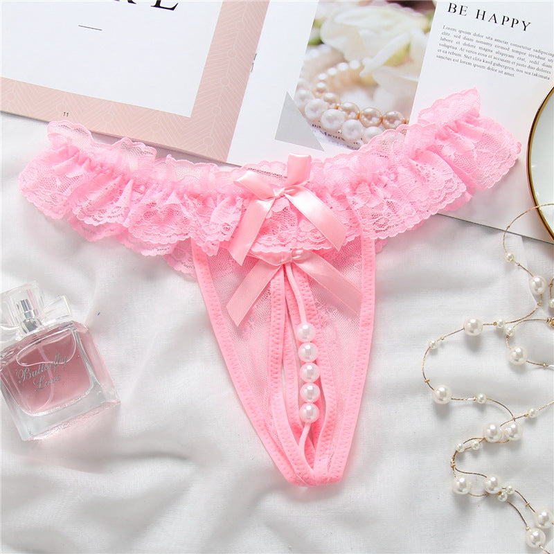 Lace Thong Massage Pearl Panties