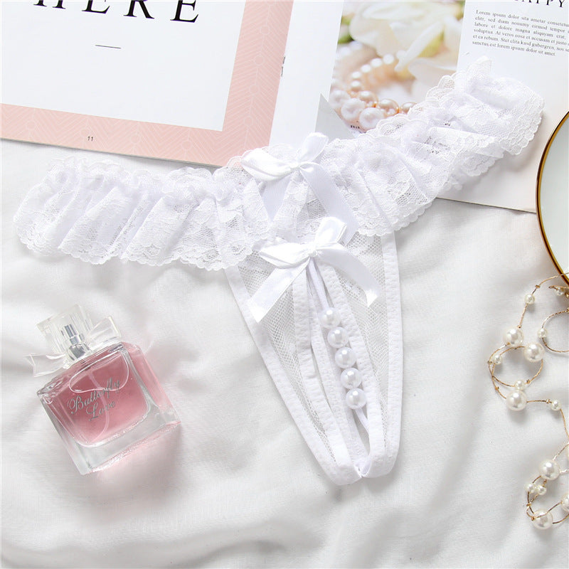 Lace Thong Massage Pearl Panties