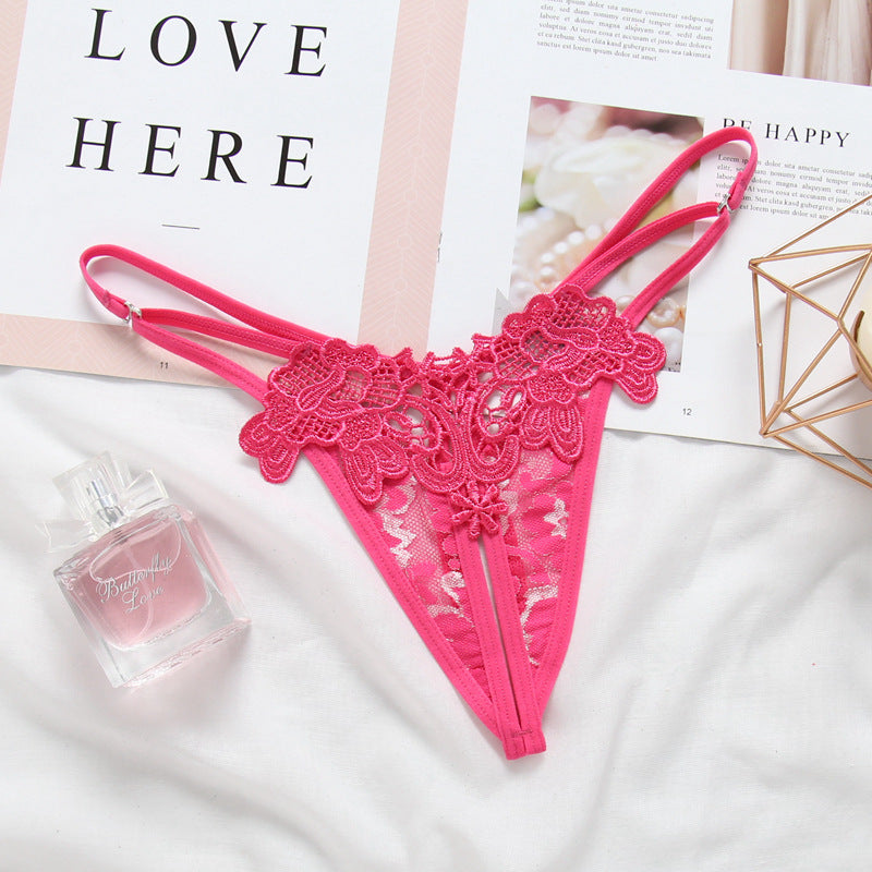 Embroidered hollow thong