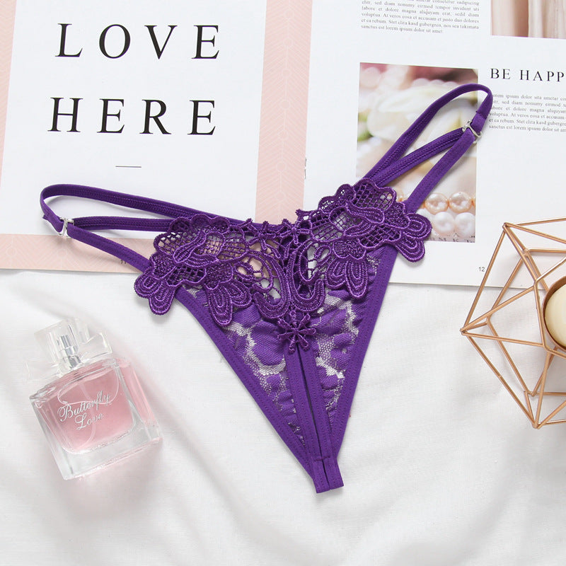Embroidered hollow thong