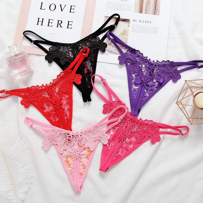 Embroidered hollow thong