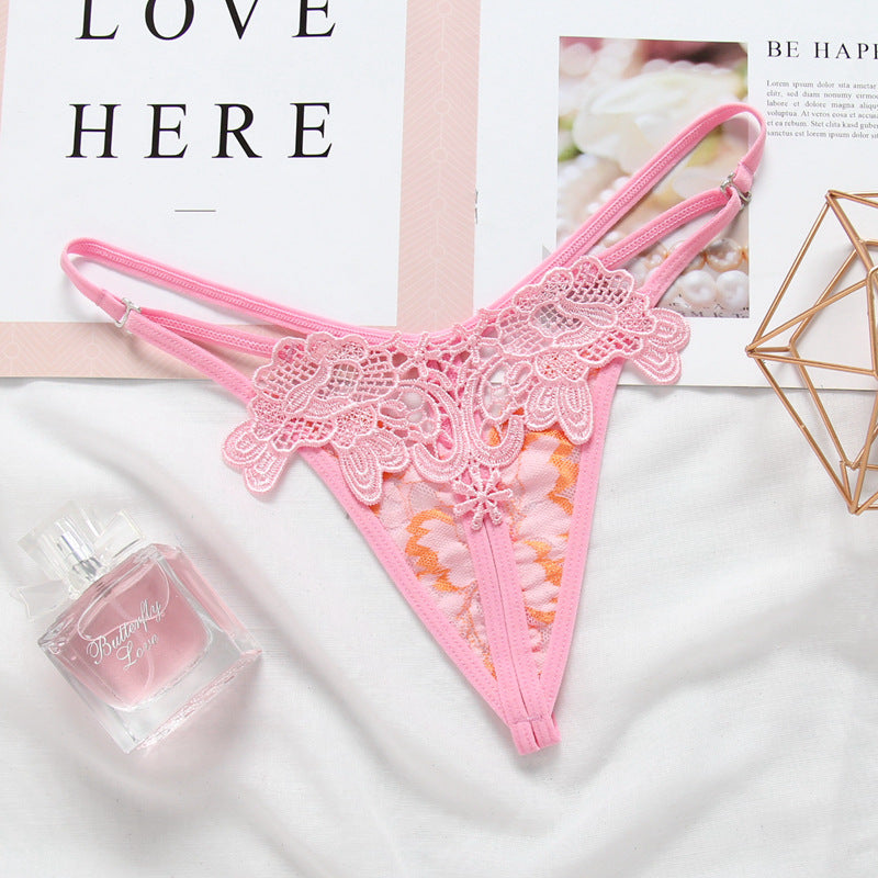Embroidered hollow thong