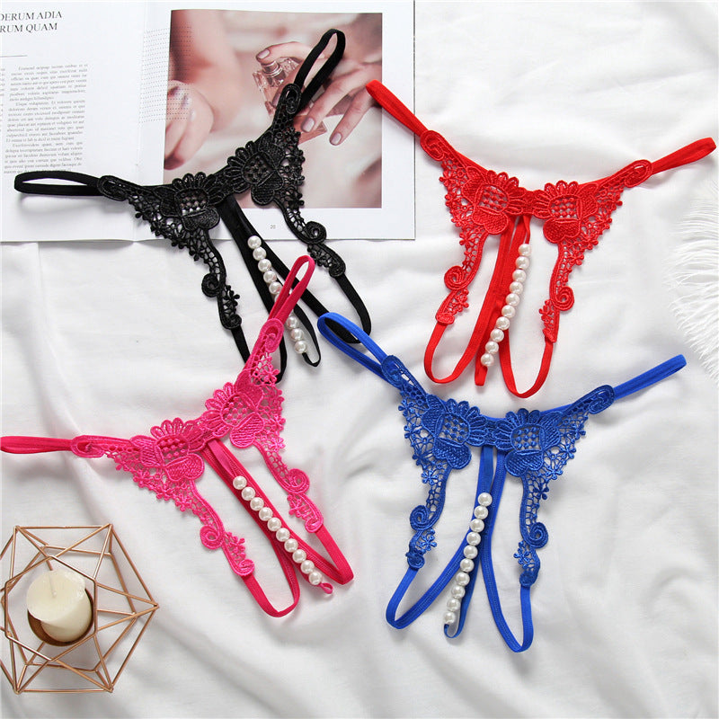 Transparent Embroidery Sexy Women's Low Rise Thong
