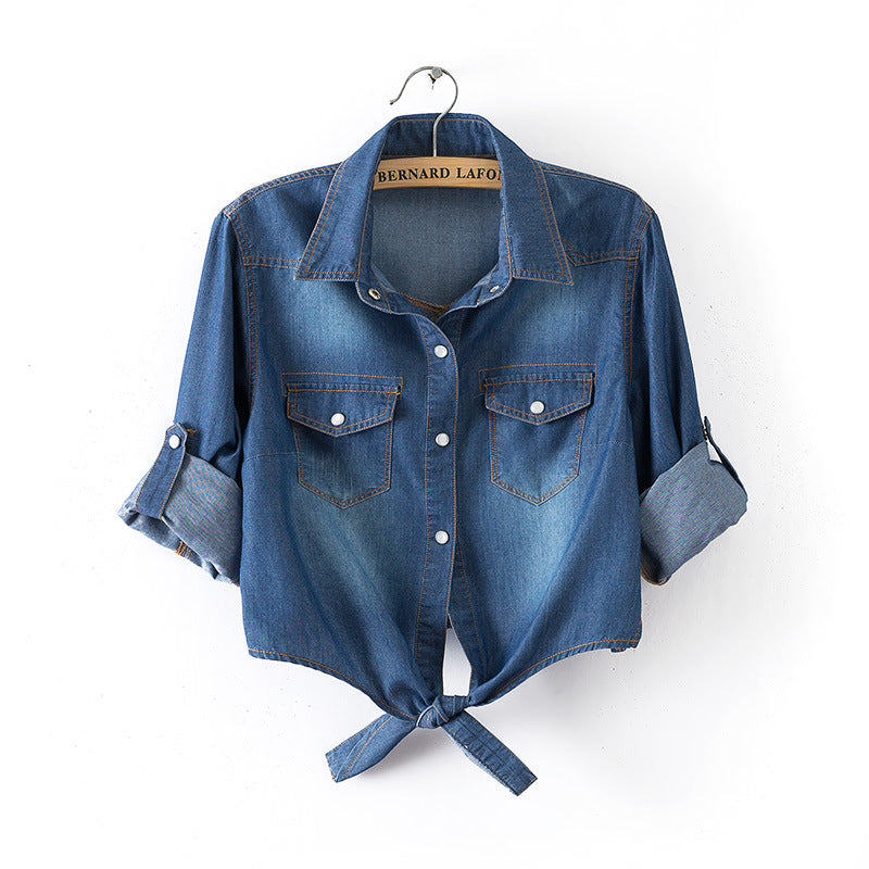LunaMuse™ V-Neck Tie Front Denim Top