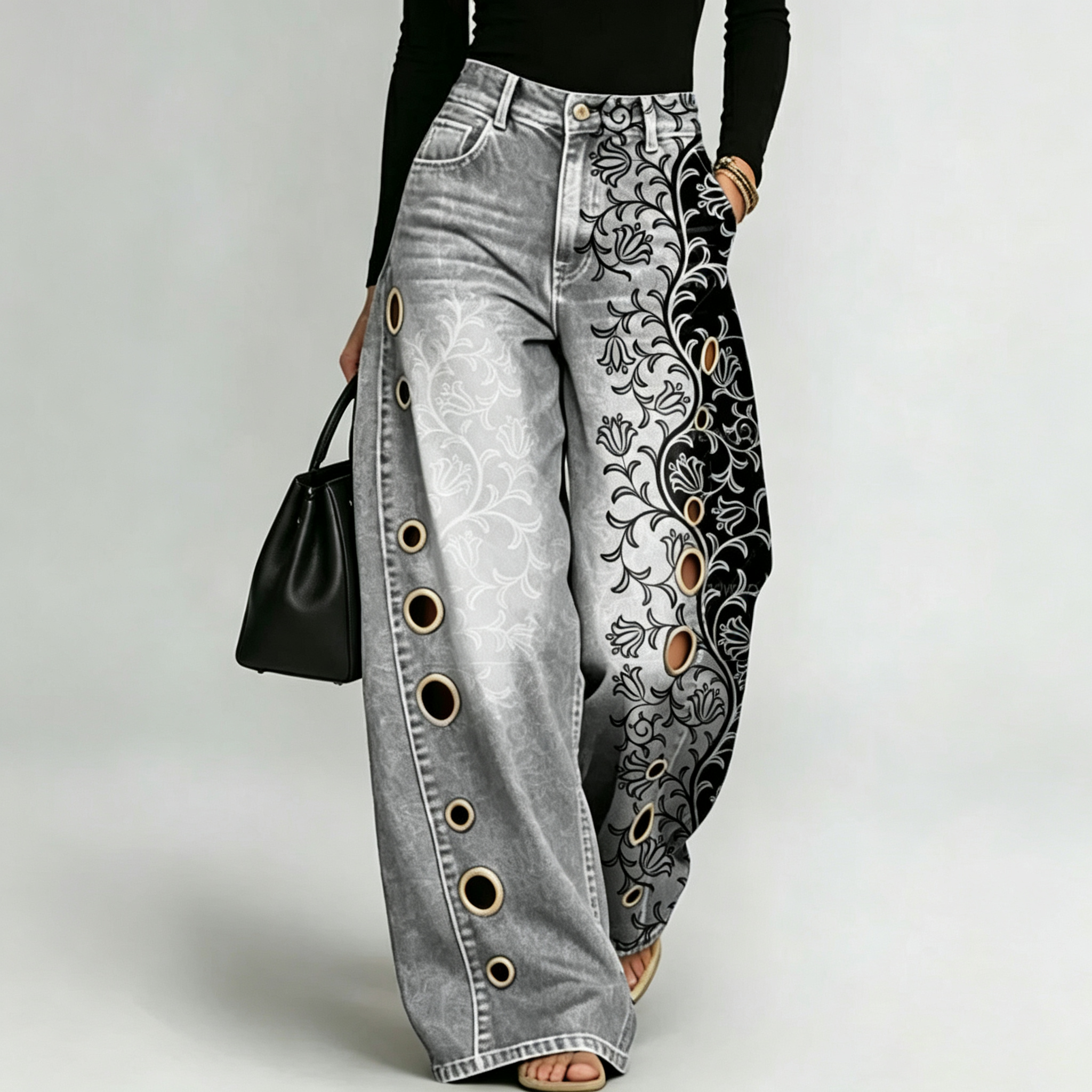 LunaBloom™ Printed Wide Leg Jeans