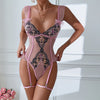 Pink embroidered panelled bodysuit