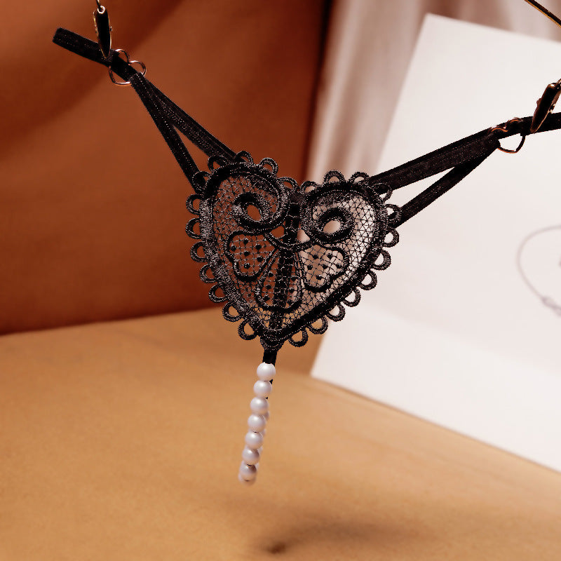 Pearl Heart Embellished Thong
