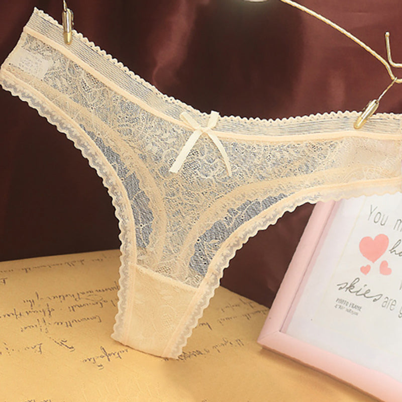 Lace transparent temptation bowknot panties