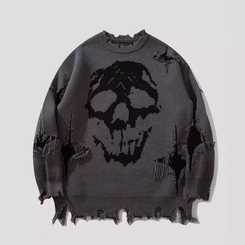 Distressed Skull Halloween Knit Sweater