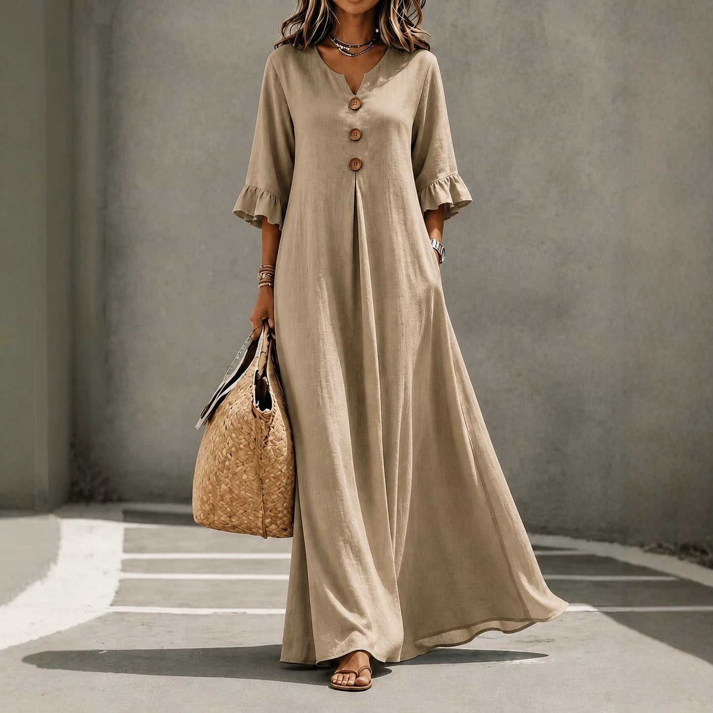 LunaMuse™ Button Front Flowing Maxi Dress
