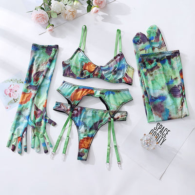 Printed Mesh Bra Set