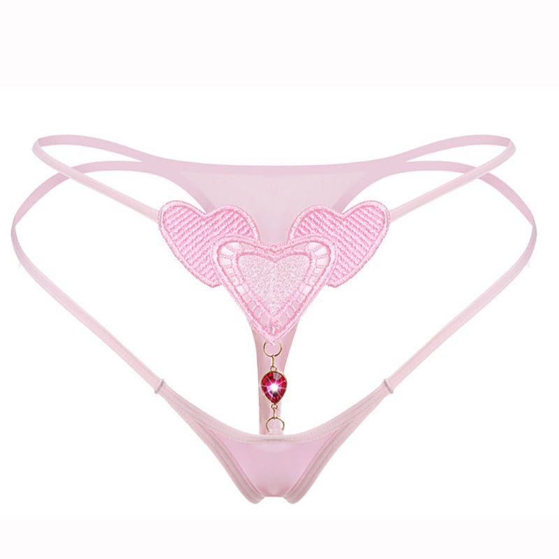 Transparent hollow ice silk panties with rhinestones
