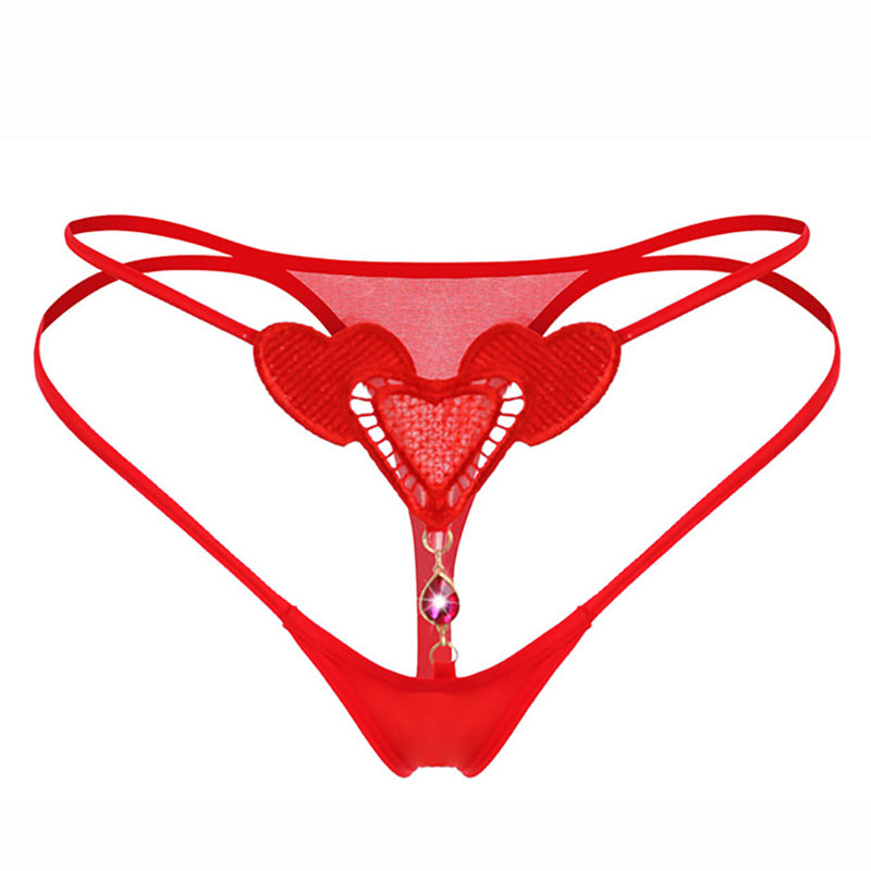 Transparent hollow ice silk panties with rhinestones