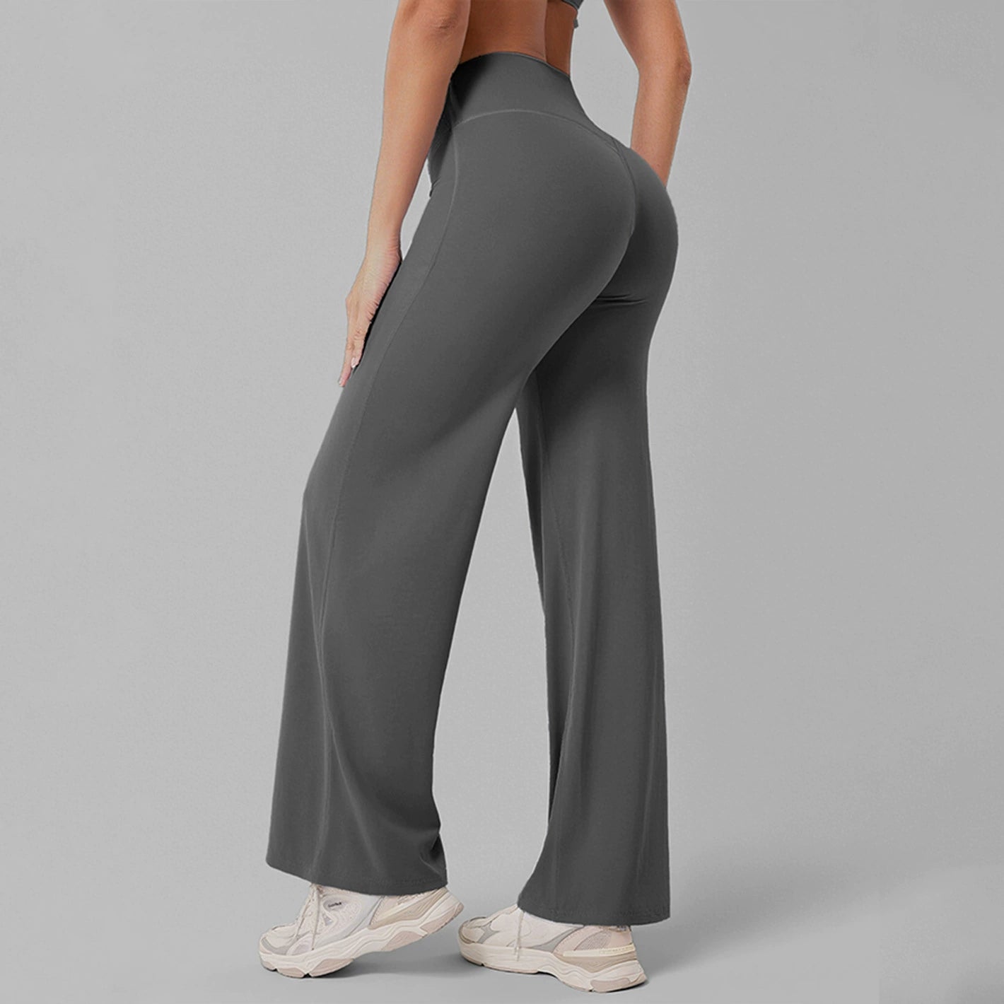 Women's High-Waist Straight-Leg Yoga Pants Breathable Ice-Silk Training Trousers