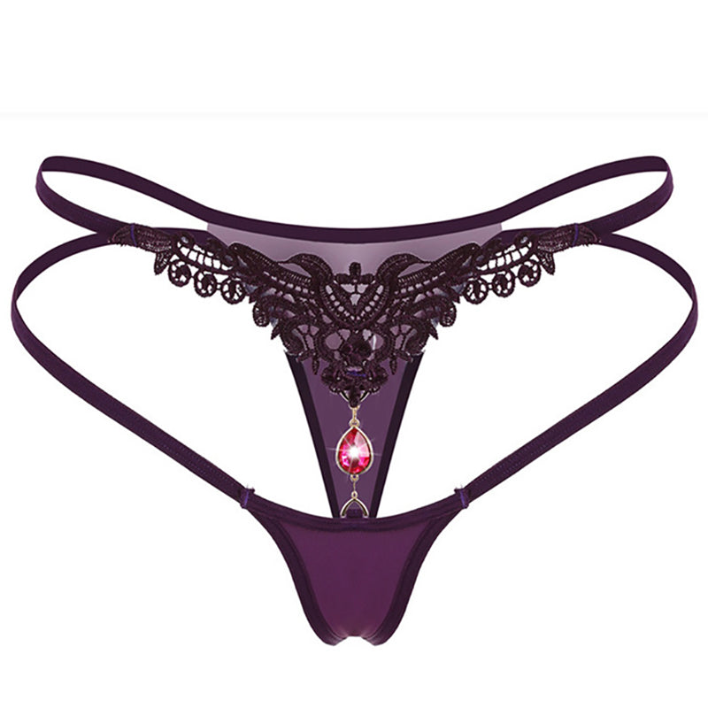 Sexy Ice Silk Thong with Diamond Embroidery