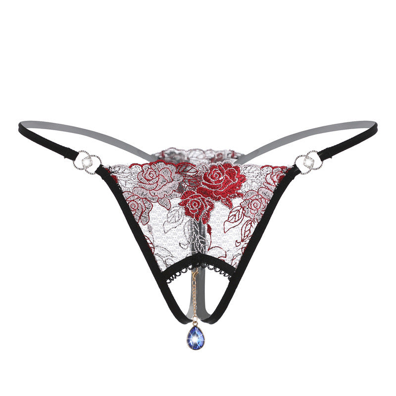 Rhinestone Lace Embroidery Sexy Thong