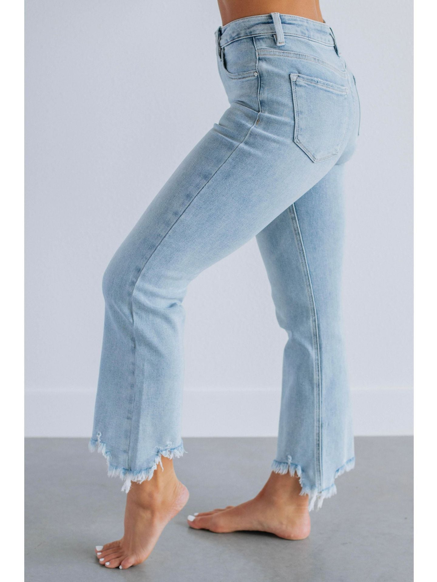 Women's High-Waist Distressed Flared Denim Cropped Jeans