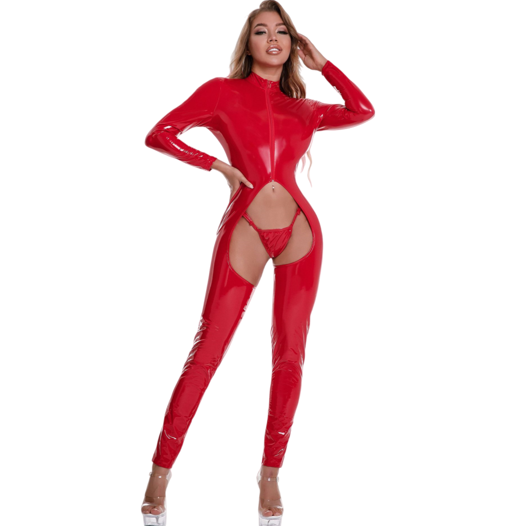 Glossy Cut-Out Catsuit
