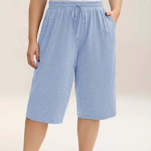 Women's Summer Mid-Length Elastic Waist Drawstring Relaxed Fit Polyester Casual Shorts