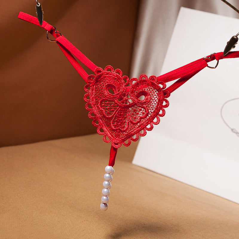 Pearl Heart Embellished Thong