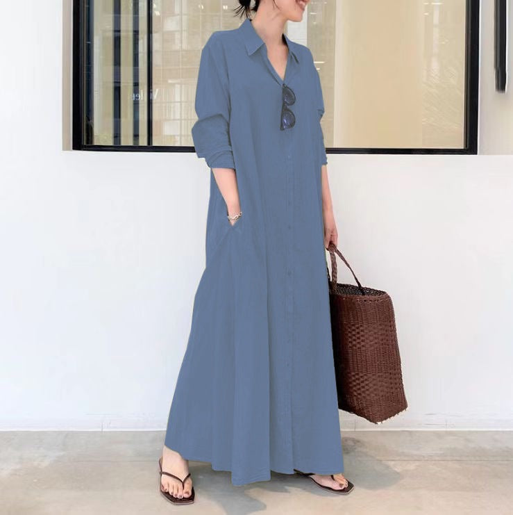 LunaEase™ Elegant Button Down Maxi Dress