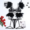 Ensemble lingerie dentelle plumes