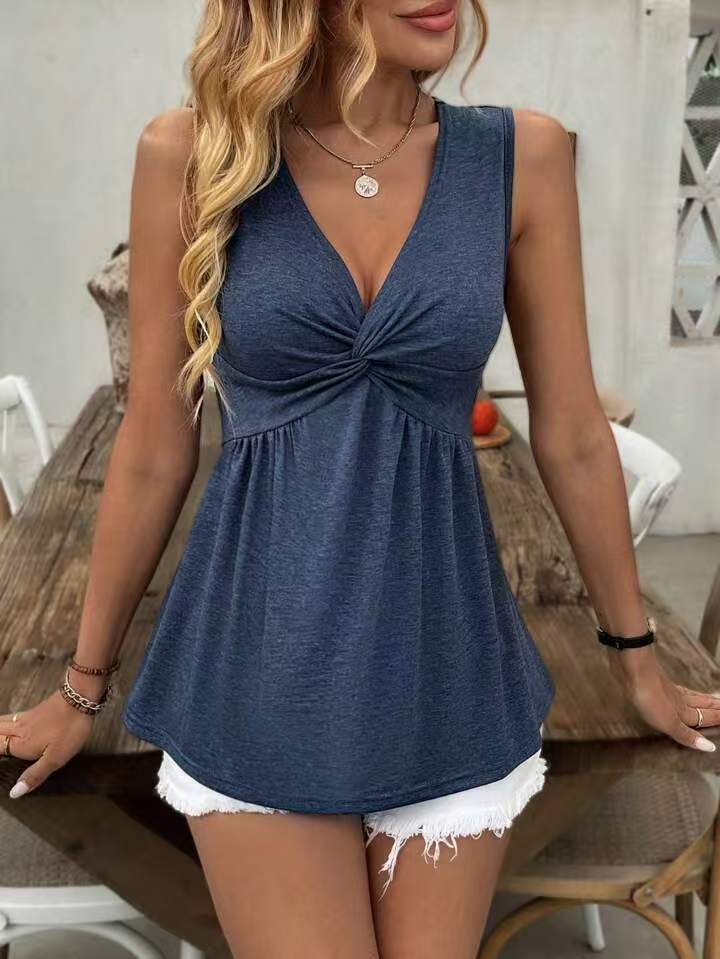 LunaCurve™ Twist Front V Neck Tank Top