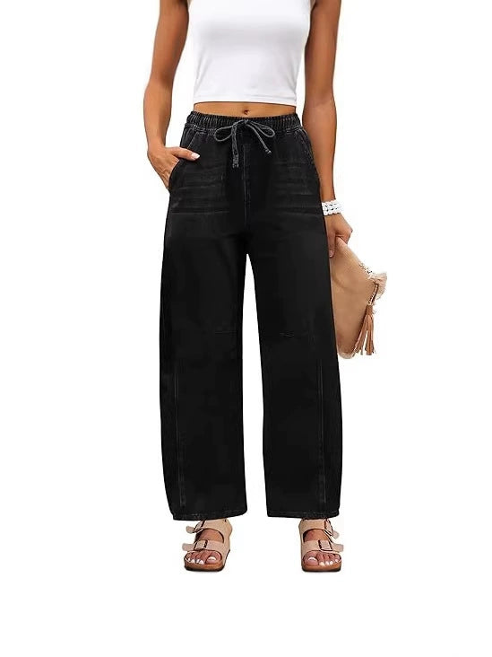 Women's High-Waist Straight-Leg Washed Denim Jeans