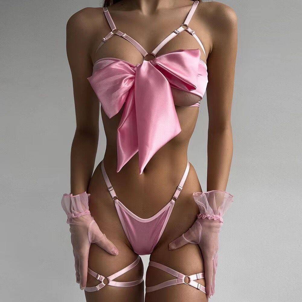 Sexy bow hollow steel support three-piece set
