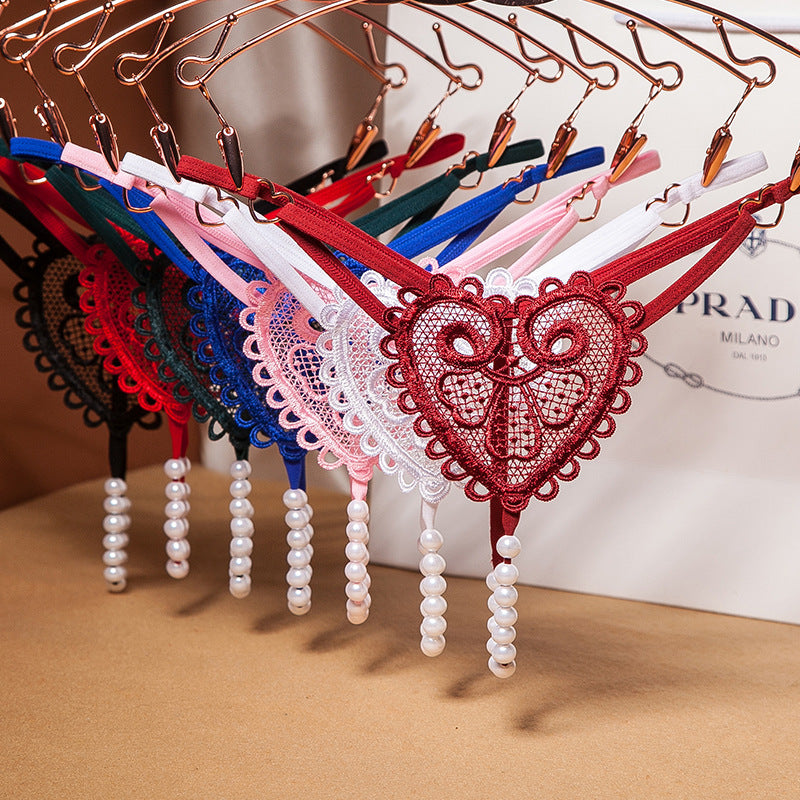 Pearl Heart Embellished Thong