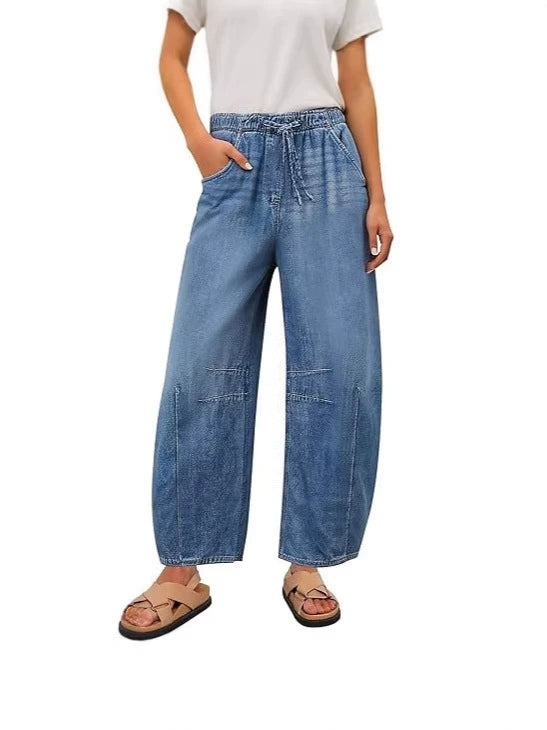 Women's High-Waist Straight-Leg Washed Denim Jeans