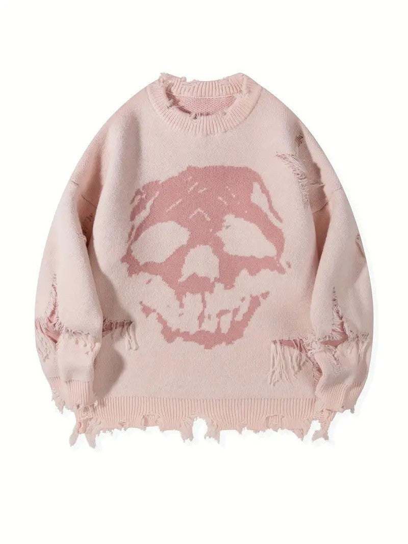 Distressed Skull Halloween Knit Sweater