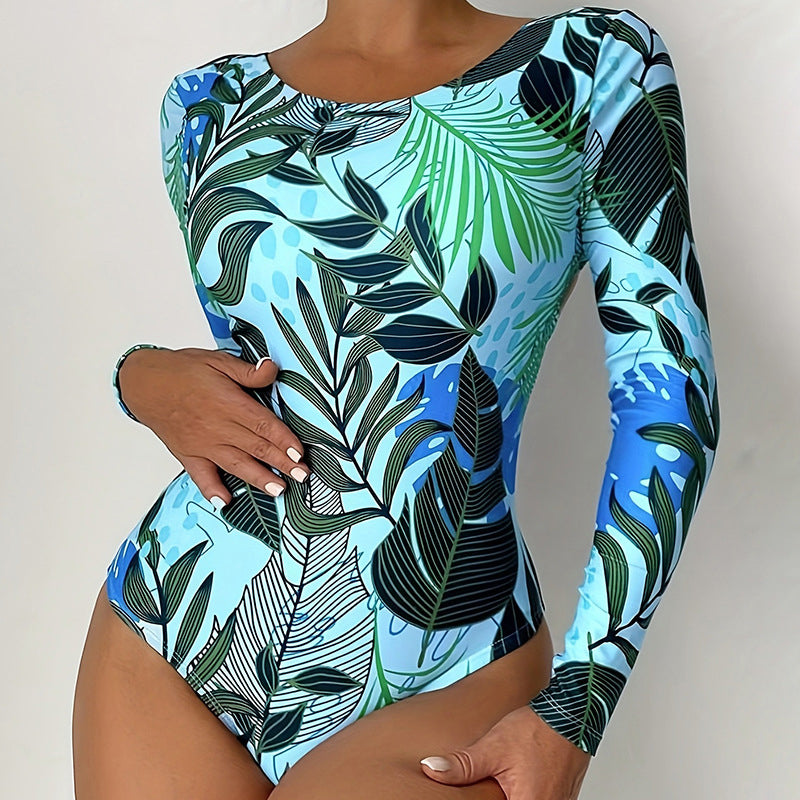 Sexy bikini one-piece round neck printed swimsuit