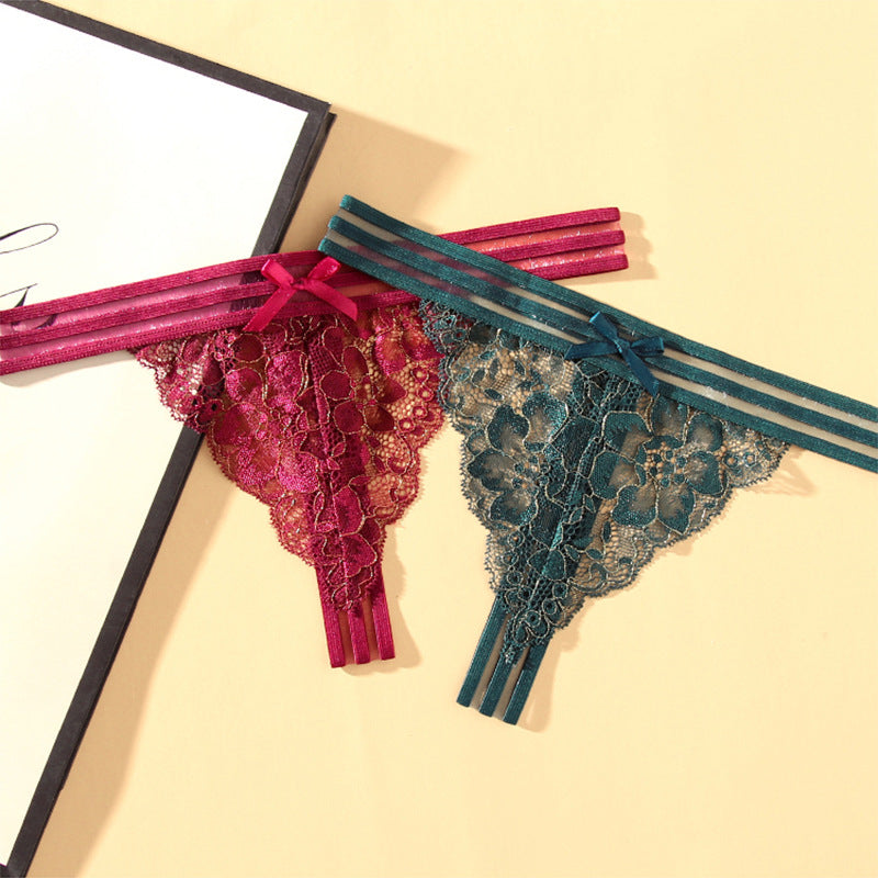 Striped See-Through Sexy Lace Thong