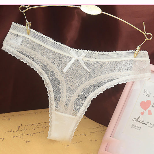 Lace transparent temptation bowknot panties