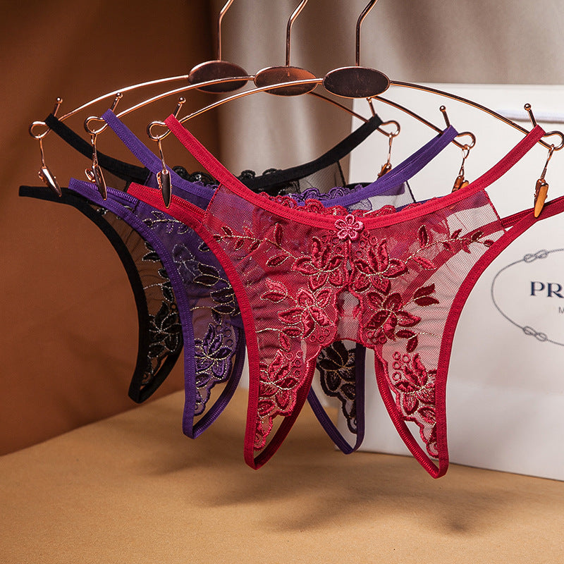 See-through embroidery hot temptation thong