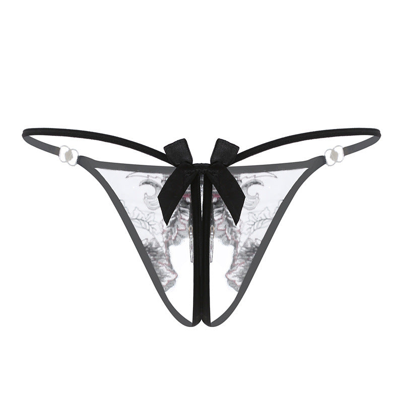 Embroidered pendant thong transparent lace