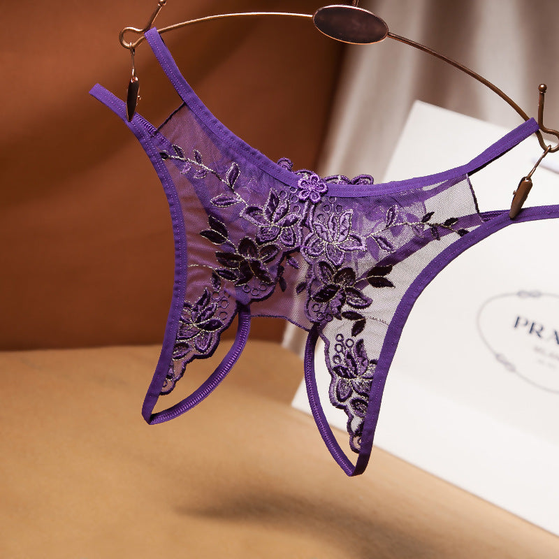See-through embroidery hot temptation thong