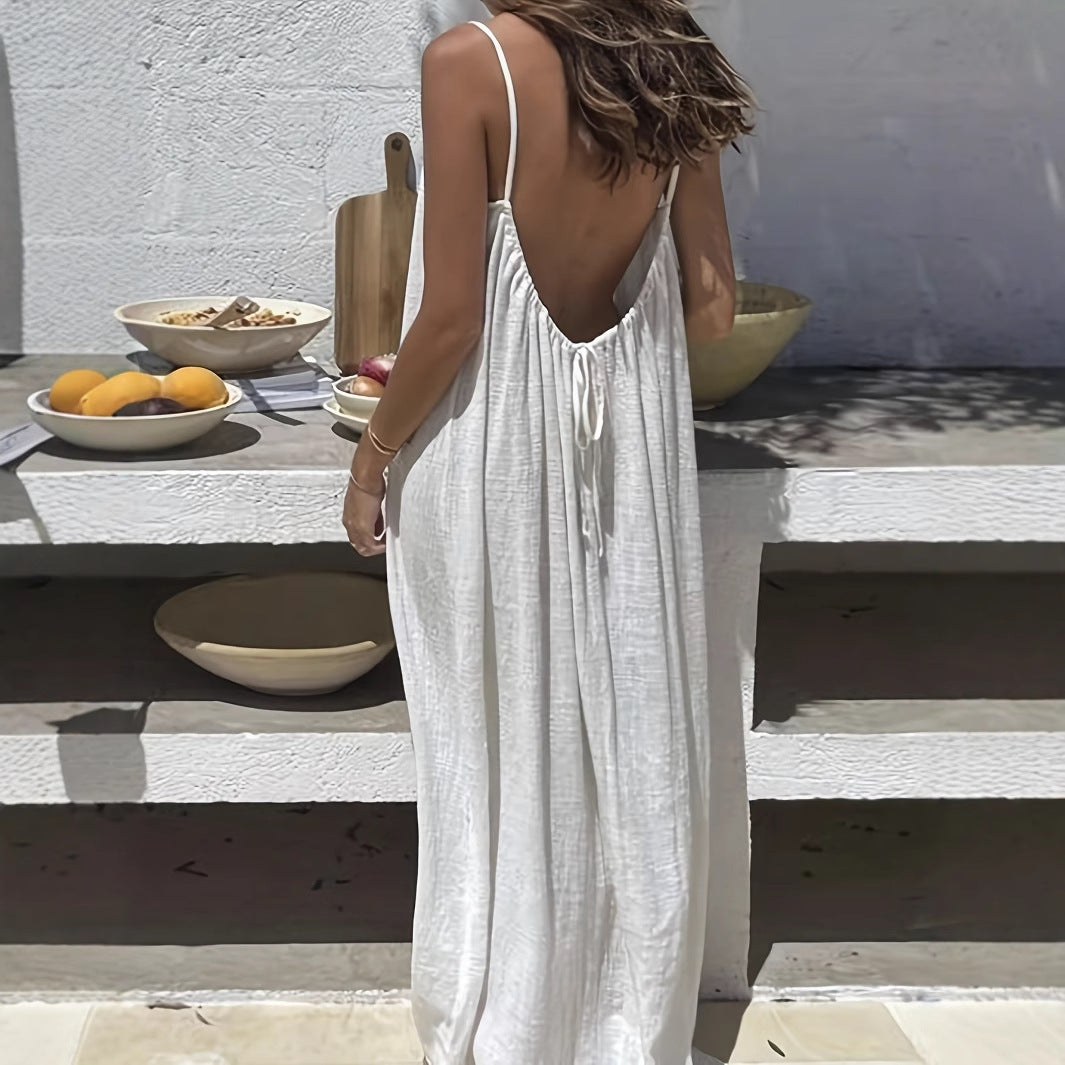 Ruched open-back camisole maxi dress