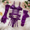 Purple Grape Silk Paneled See-Through Bra Set