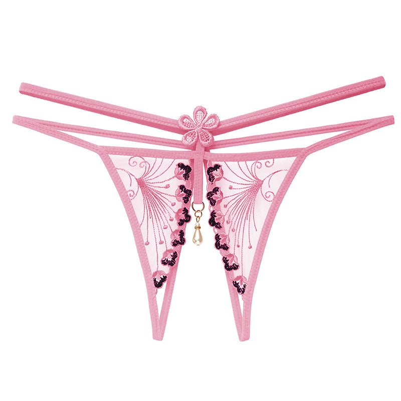 Embroidered lace low-rise thong
