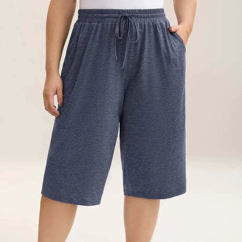 Women's Summer Mid-Length Elastic Waist Drawstring Relaxed Fit Polyester Casual Shorts